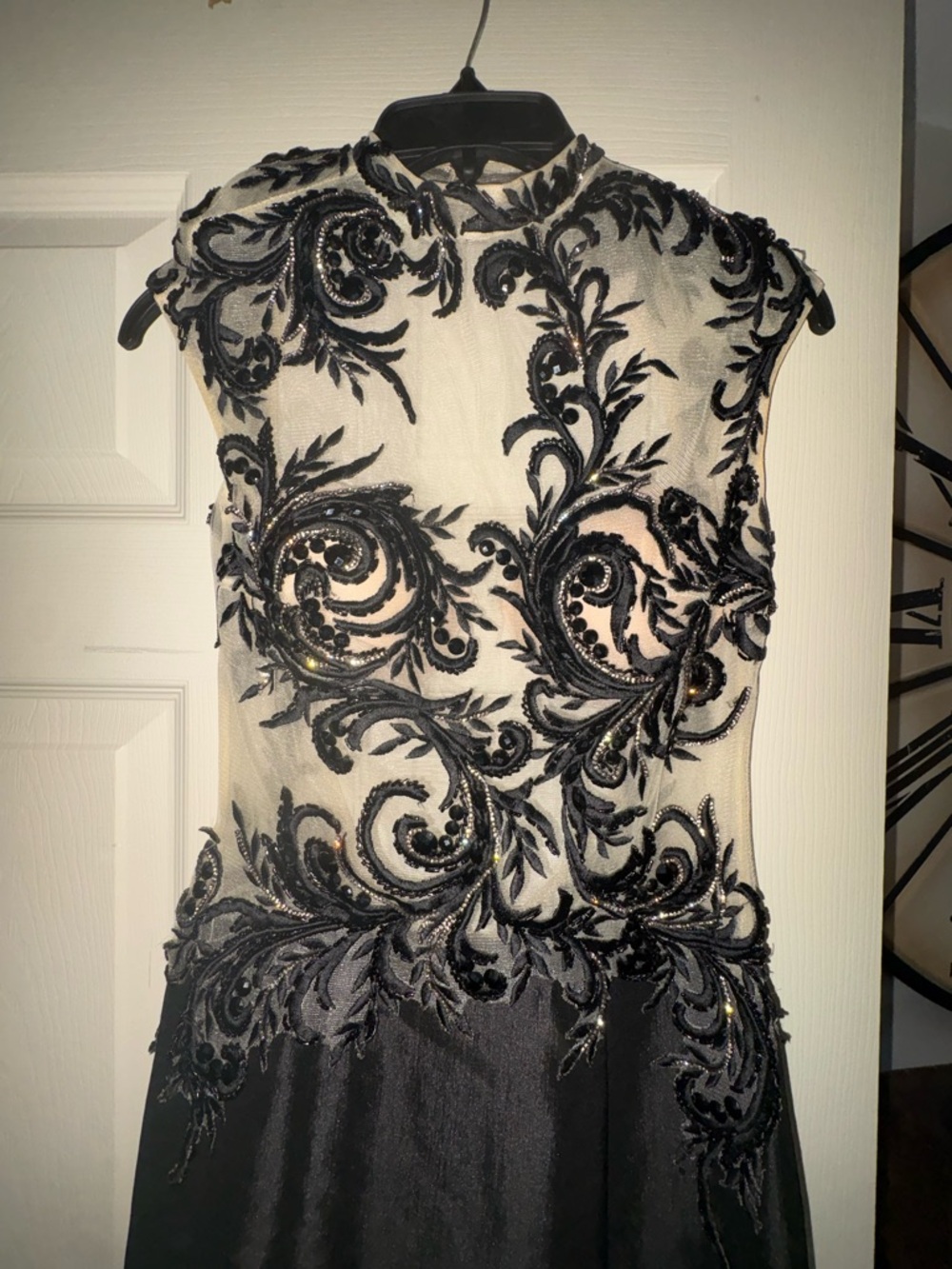 Mac Duggal Black & Ivory Embroidered Sequin Prom Dress